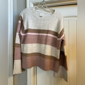 Joie Striped Crewneck Sweater in Cream, Dusty Rose & Brown size large